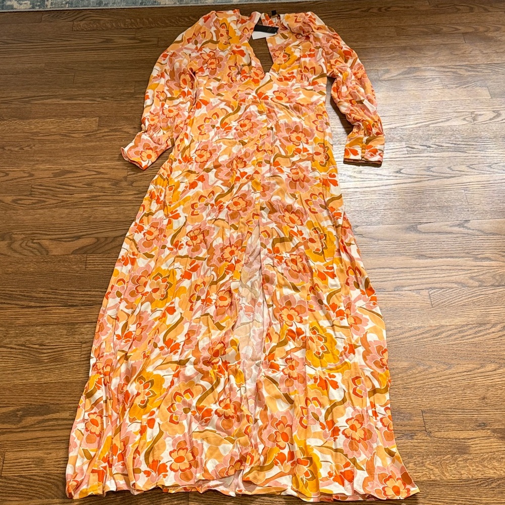 NWT AFRM Vibrant Orange and Pink Floral Long Sleeve Dress Size Medium